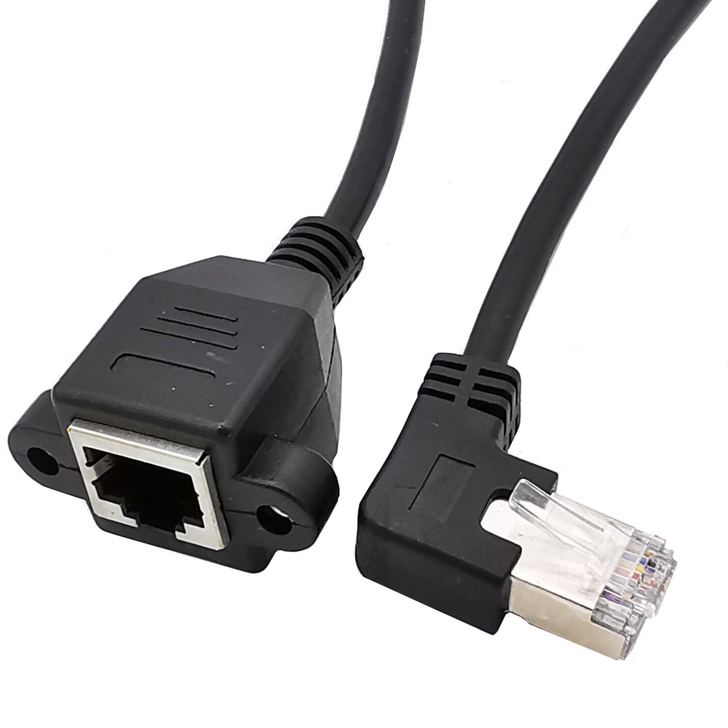 1pc RJ45 Male Right/Left Angled to Female Panel Mount Ethernet LAN Network Cable