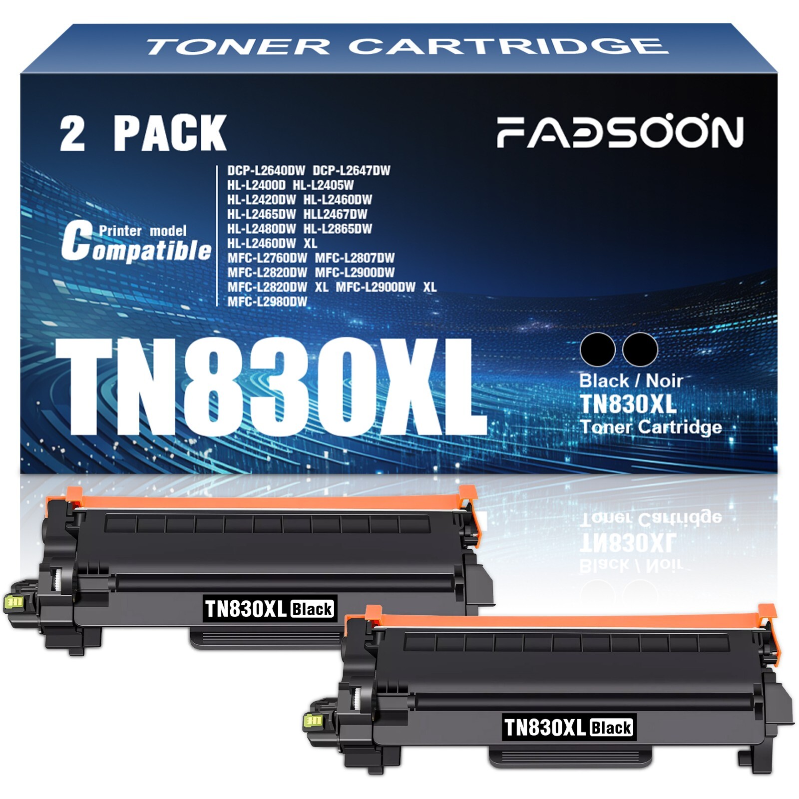 TN830XL 2PK BK Toner Cartridge Set HL-L2400D HL-L2460DW HL-L2480DW DCP-L2640DW