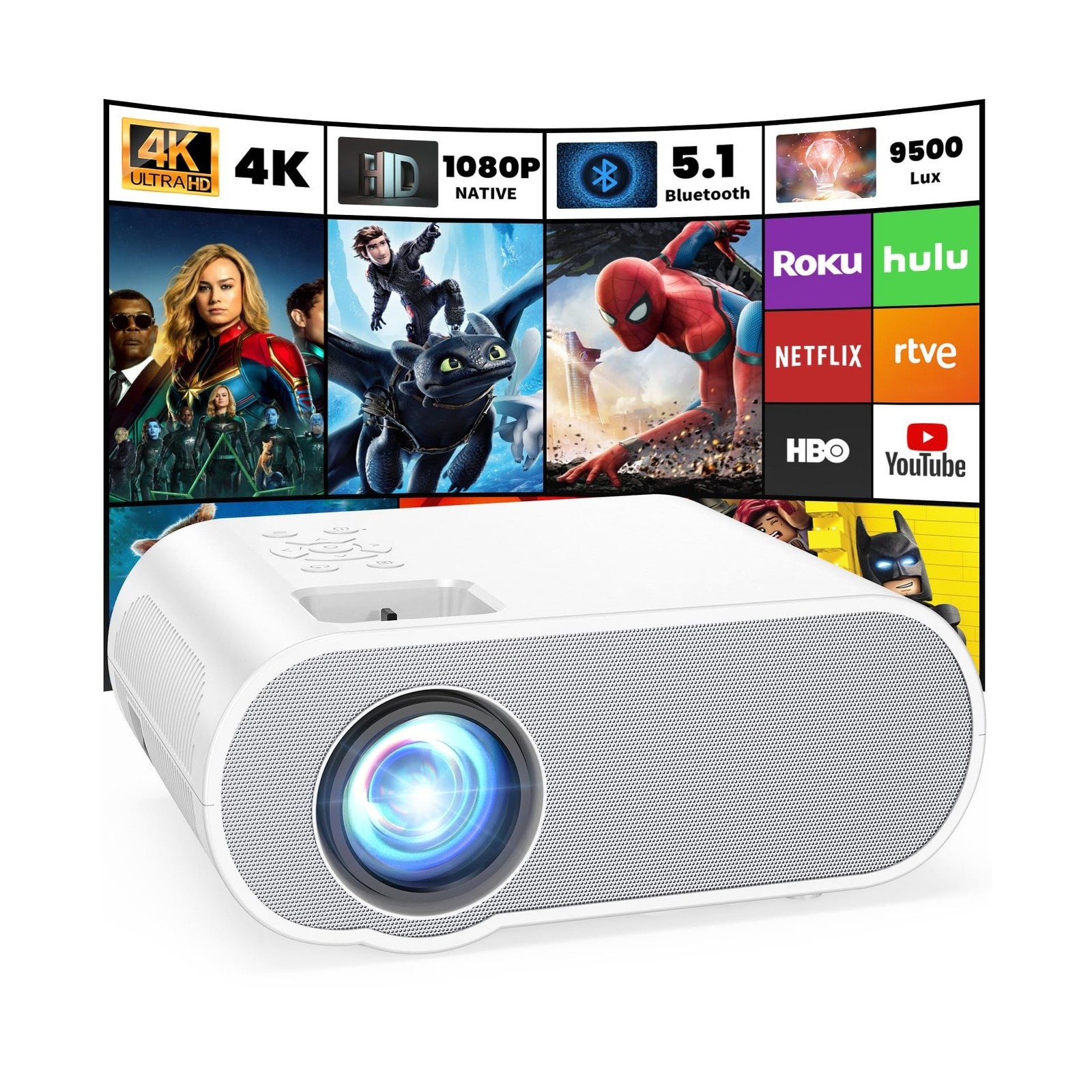 Projector, Native 1080P Full HD Bluetooth Projector with Speaker, Outdoor Por...