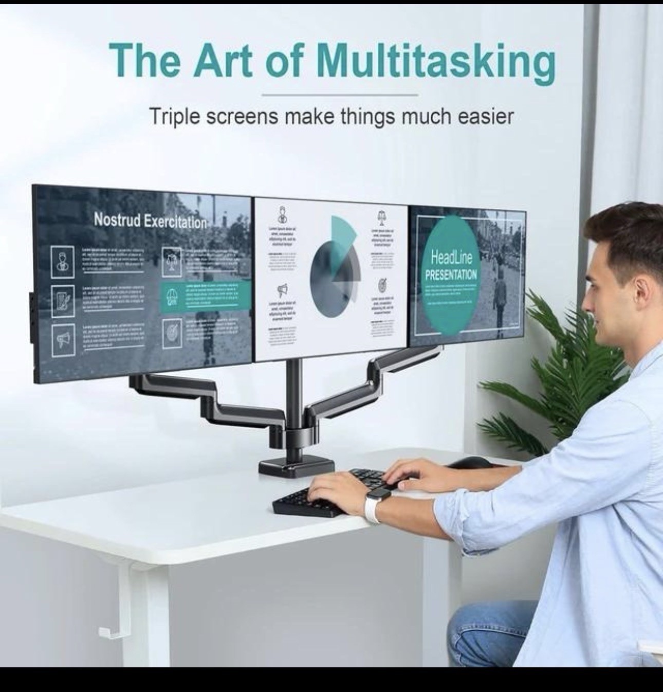 MOUNT PRO PR1032 Triple Monitor Desk Mount Adjustable Arms VESA Open Box