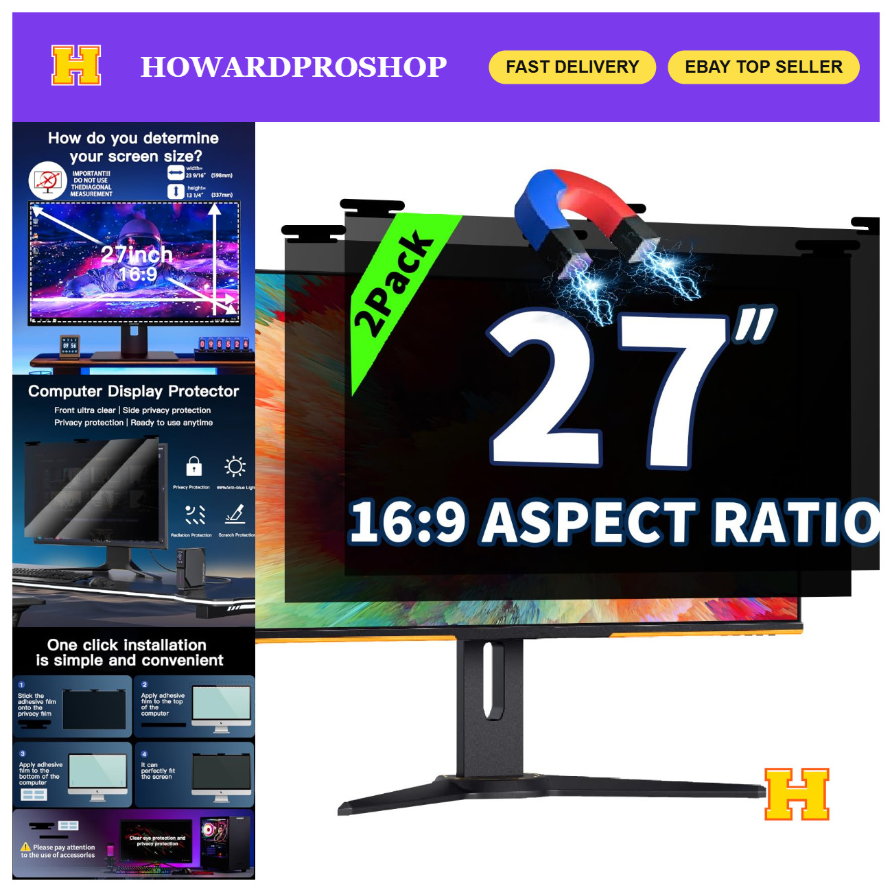 2 Pack Magnetic Privacy Screen Filter for 27" Monitor - 16:9 Aspect Ratio