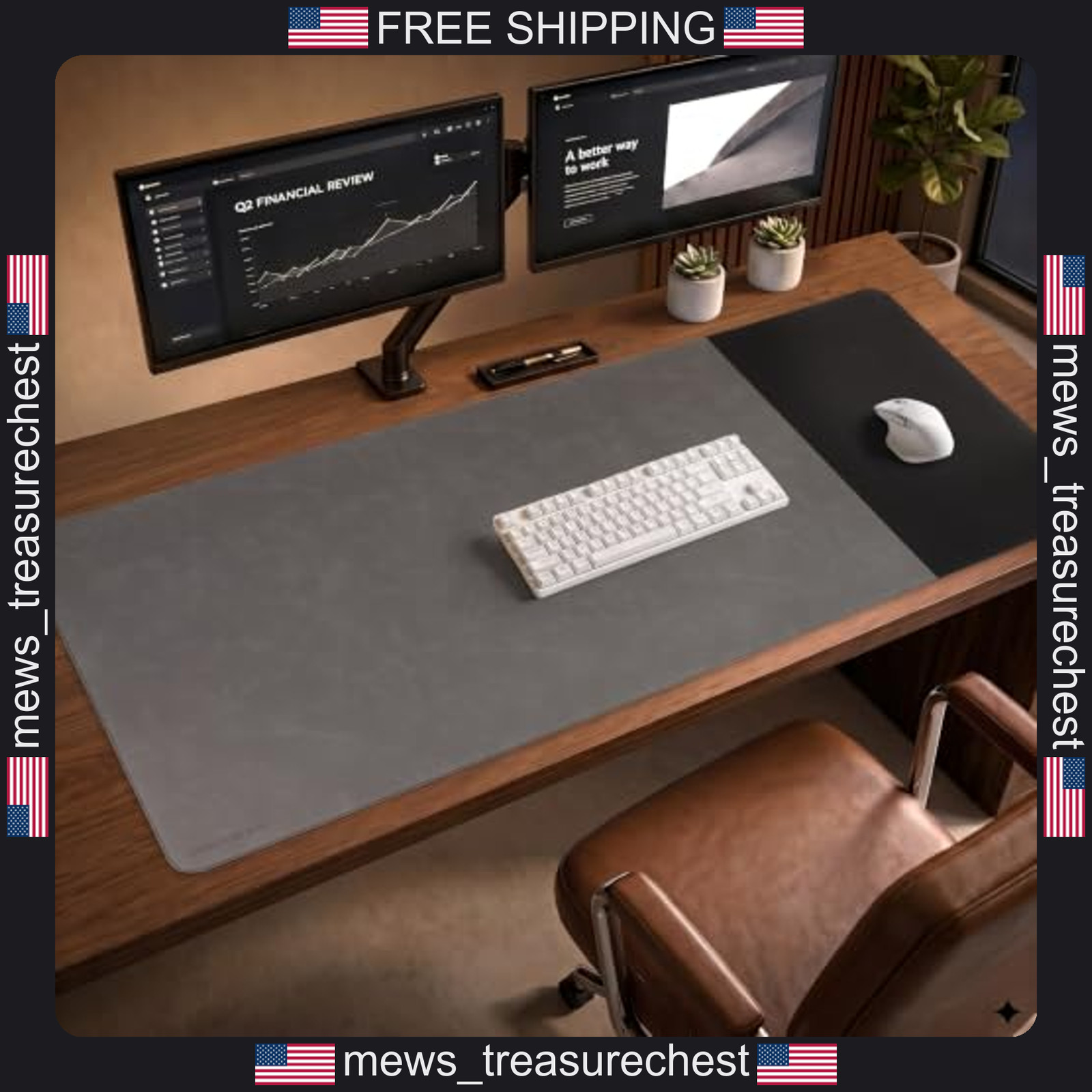 Desk Mat 48x19.7 inches Cork Base Leather & Cloth Hybrid Surface