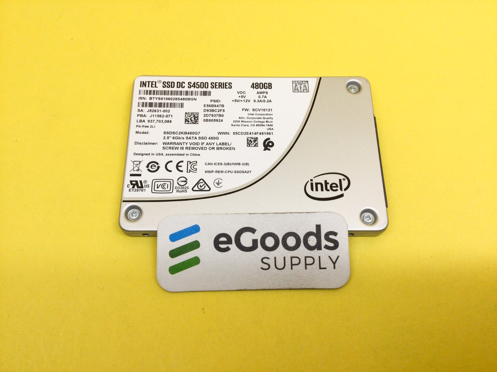 INTEL DC S4500 480GB SATA 6Gbps 2.5in Internal SSD SSDSC2KB480G7
