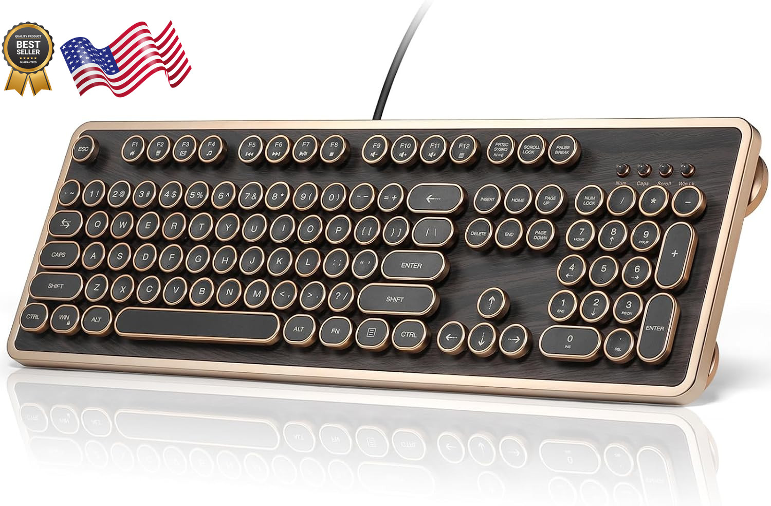 Retro Mechanical Keyboard Wired Full-Size 104 Keys with Typewriter round RK104