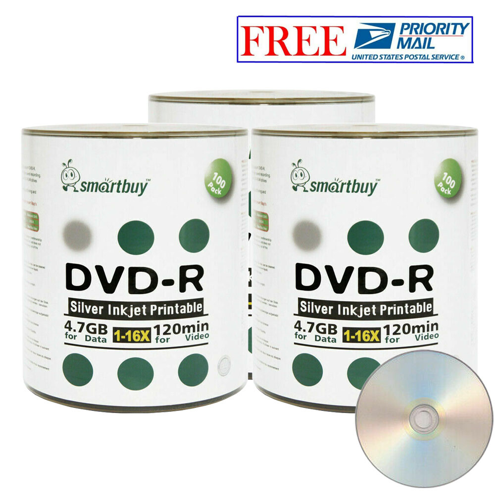 300-Pack SmartBuy Silver Inkjet Hub Printable DVD-R DVDR 16X 4.7GB Record Disc