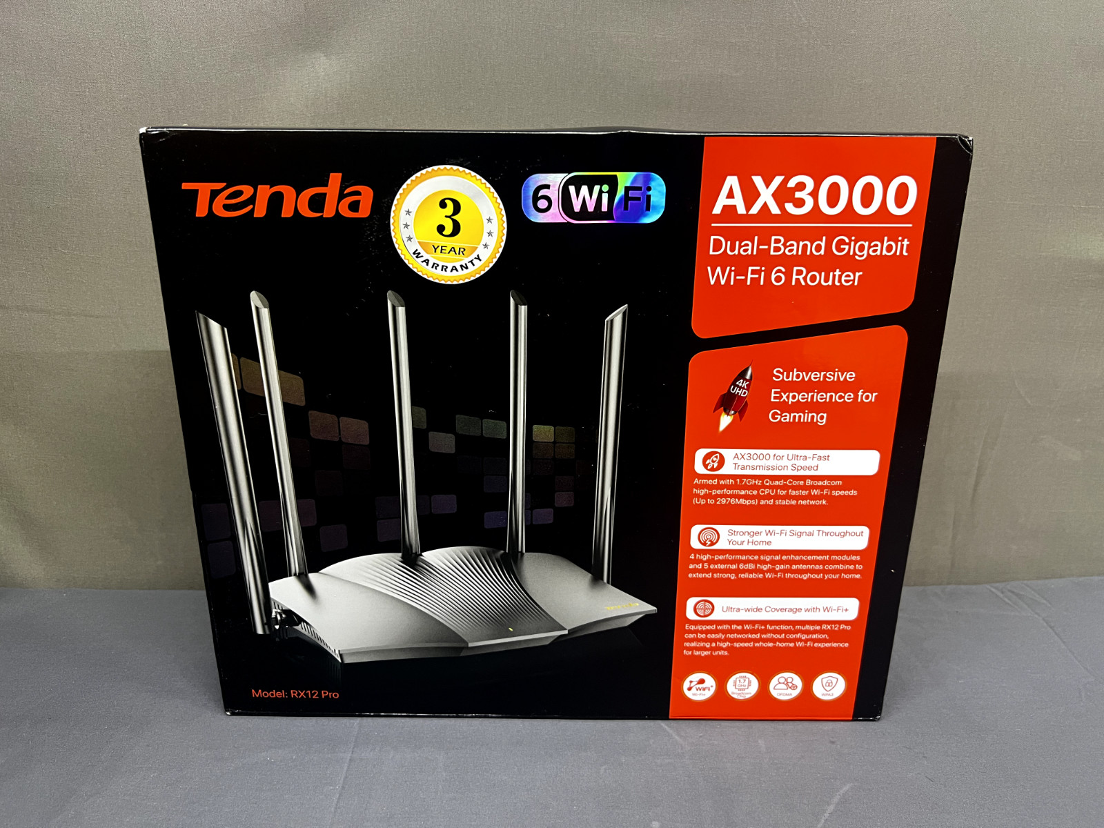 Tenda RX12 Pro AX3000 WiFi 6 Dual Band Gigabit Router New No Charger