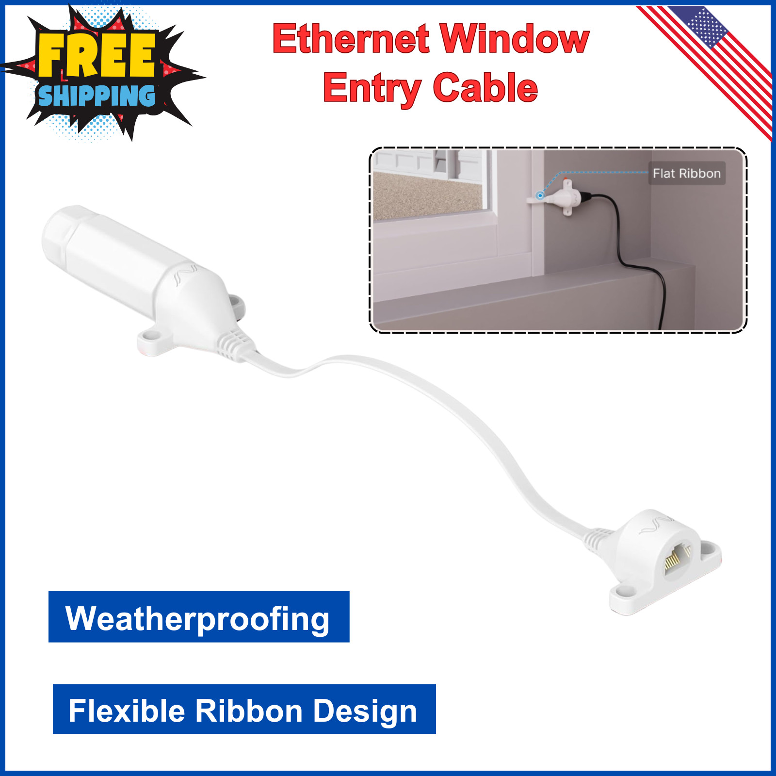 Waveform Ethernet Window Entry Cable For Starlink, 4G/5G & WiFi CAT6A Ultra-Flat