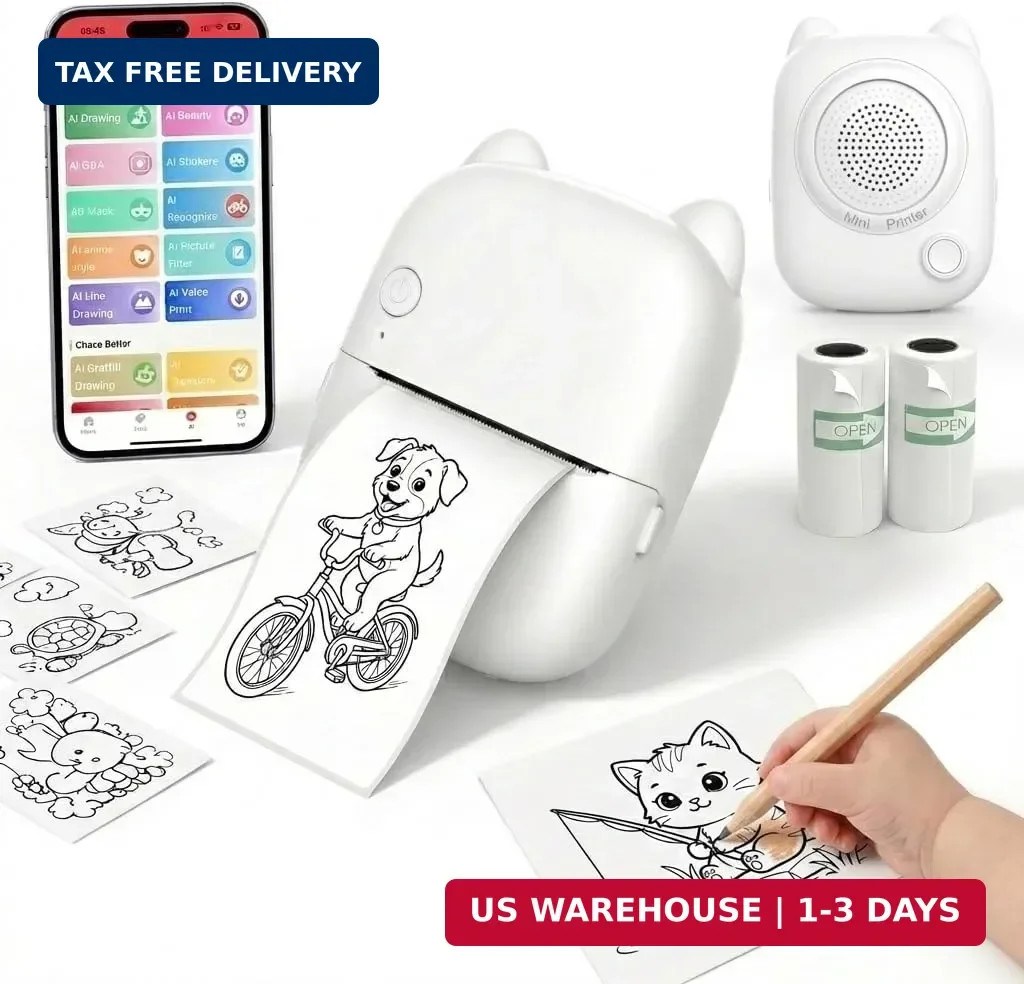 AI Voice Thermal Sticker Printer for Kids, Portable Inkless Mini Sticker Maker M