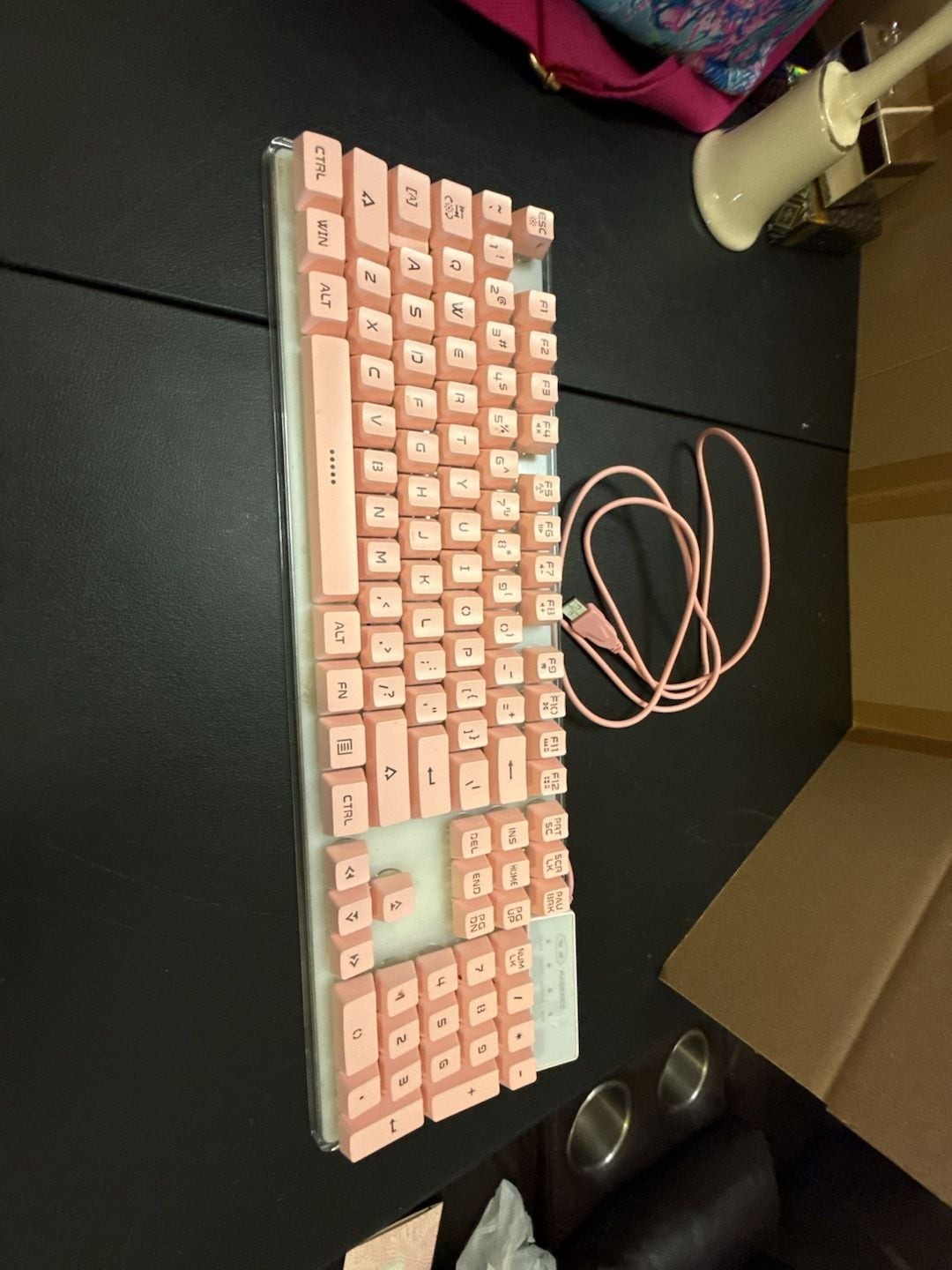 MageGee K1 Wired Gaming Keyboard with Clear Housing and Pink Keys