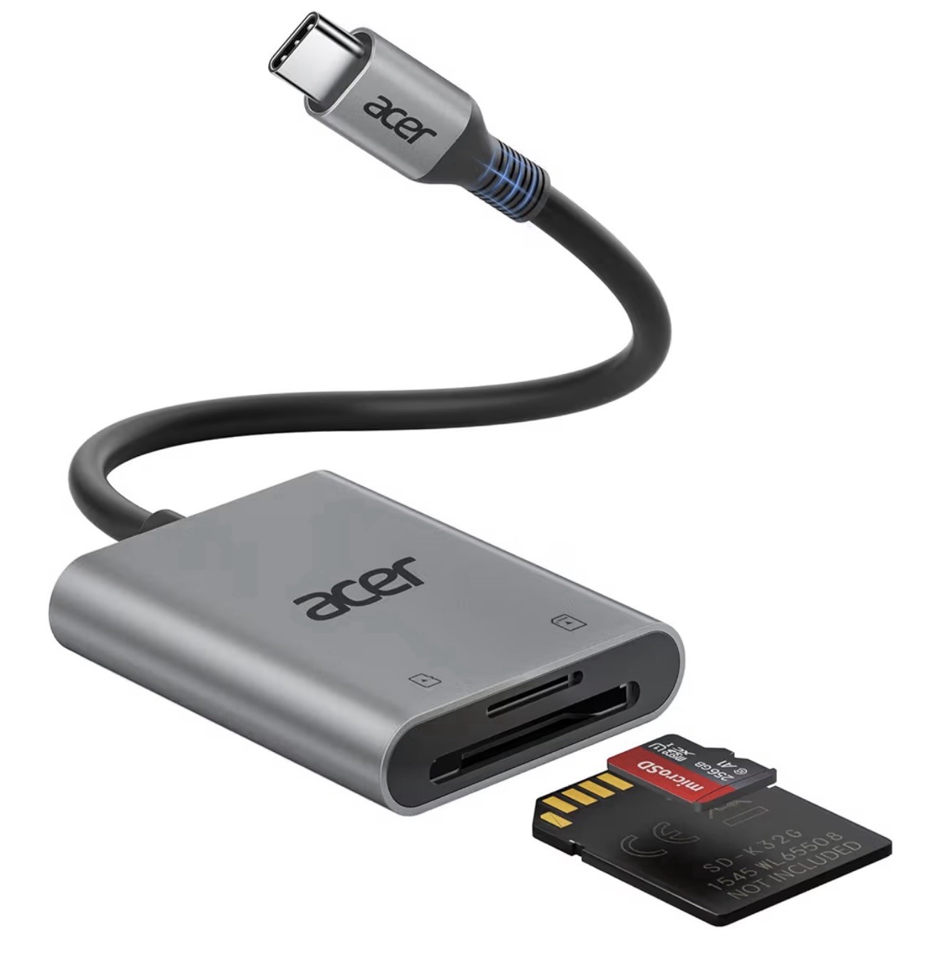 Acer USB-C SD Card Reader, Dual SD/MicroSD Slots for iPhone, iPad & MacBook
