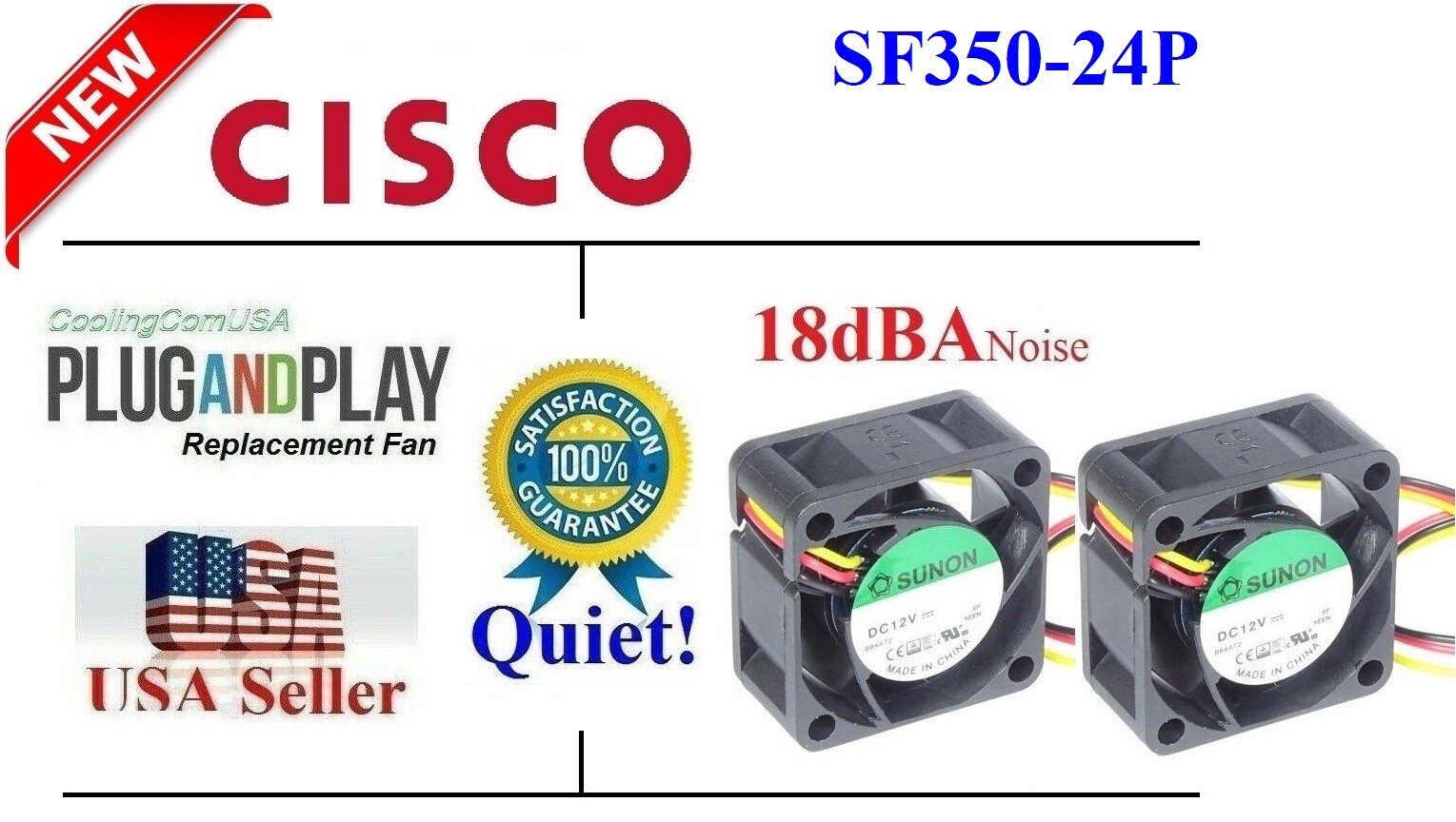 2x Quiet Version Replacement Fans for Cisco SF350-24P Sunon 12~18dBA Noise