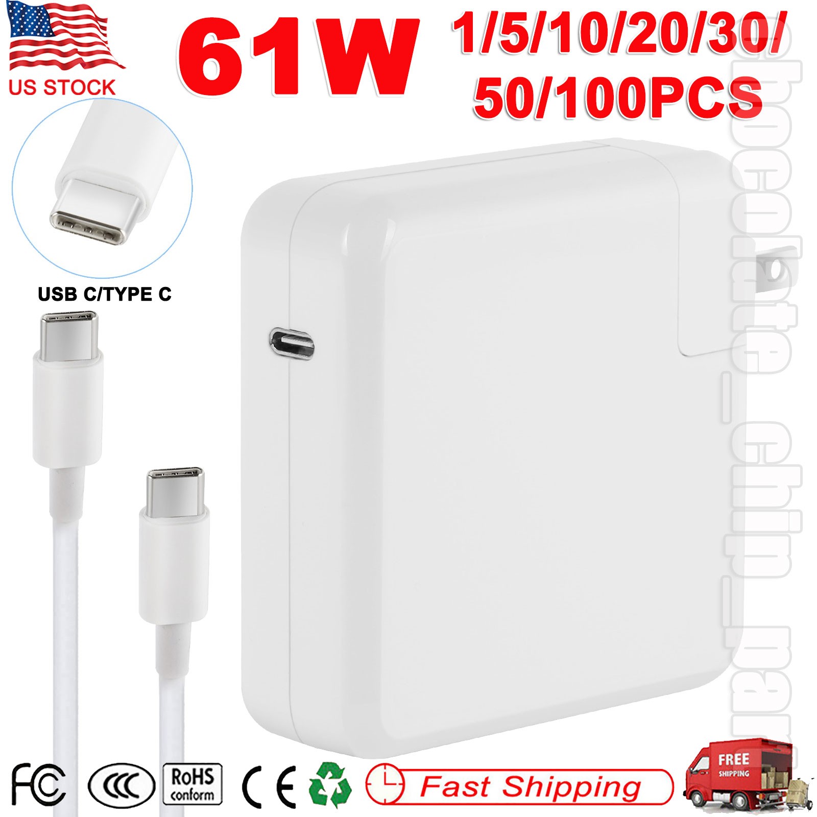 LOT OF 61W USB-C Type-C Power Adapter Charger For MacBook PRO 13" A1718 + Cable