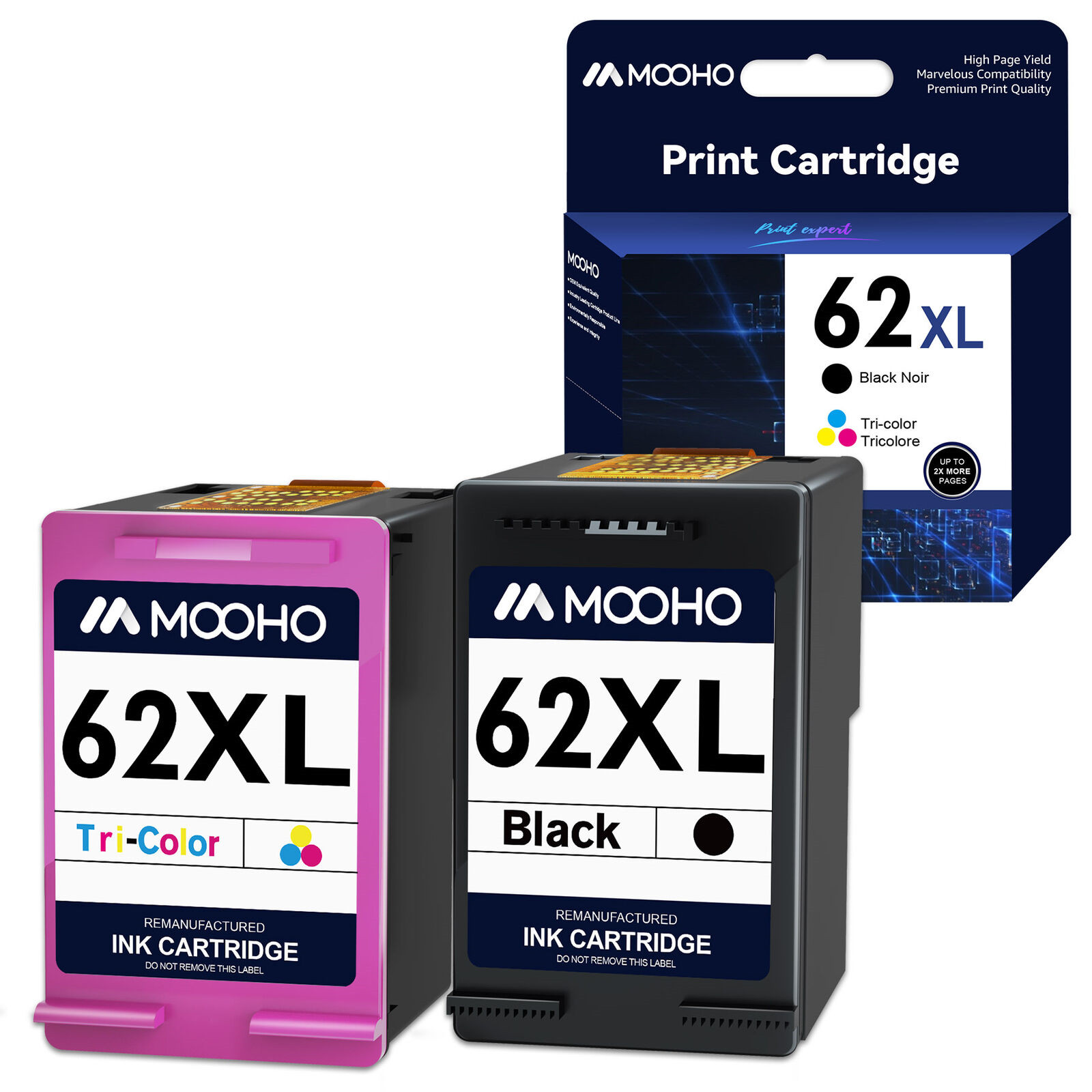 1+1 Pack 62XL Black&Color Ink Cartridges For HP ENVY 5660 7643 7644 8000Printer