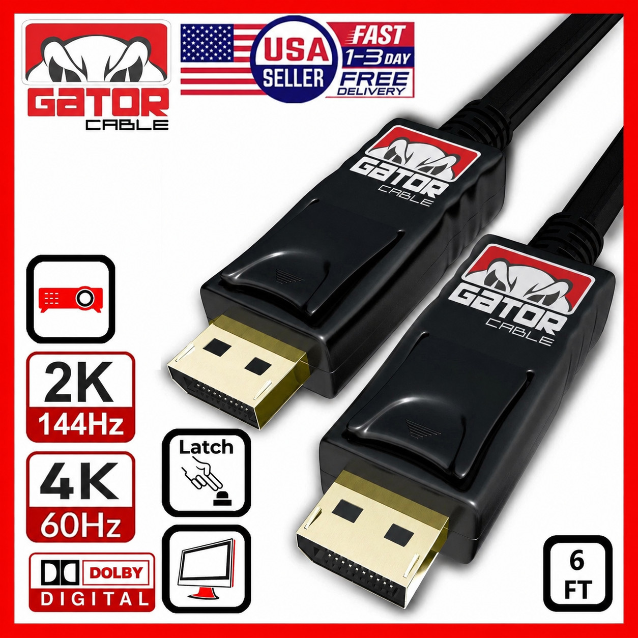DisplayPort To DisplayPort Cable Male to Male 4K 60Hz Audio Video Display 6FT