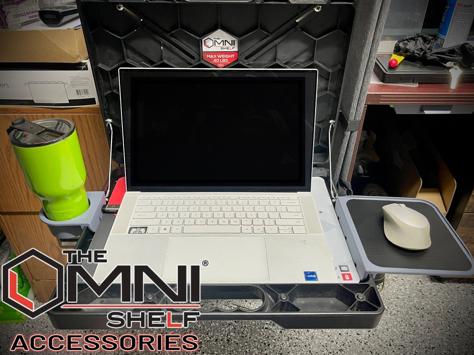 3D Printed Omnishelf Combo - Mouse Pad Tray & Beverage/Tool Holder - Workspace