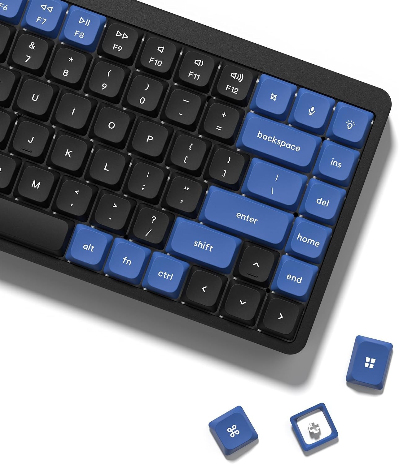 Low Profile Keycaps Set Double Shot PBT Black & Blue Cherry MX Switch