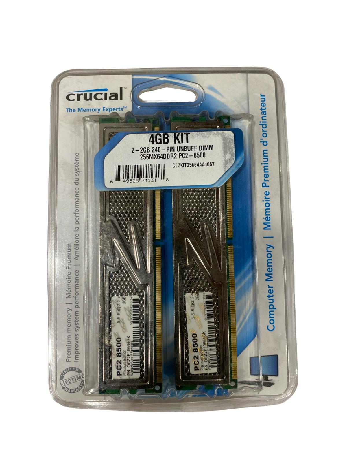 NEW Crucial 4GB KIT 2X2GB DDR2--1066 PC2-8500 240-PIN RAM #30
