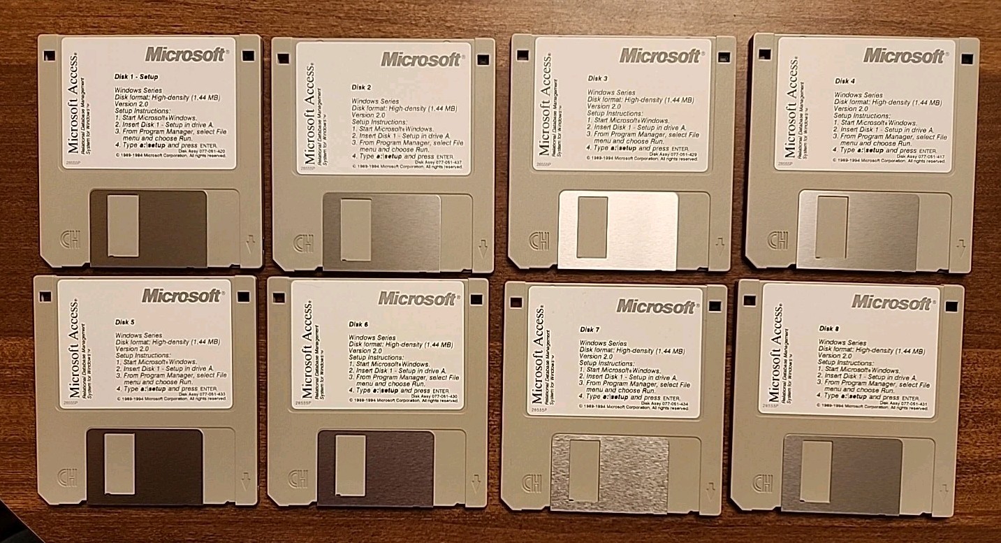 Microsoft Access Version 2 Windows 3.5” Floppy Disks Vintage 1994 Set Of Eight 