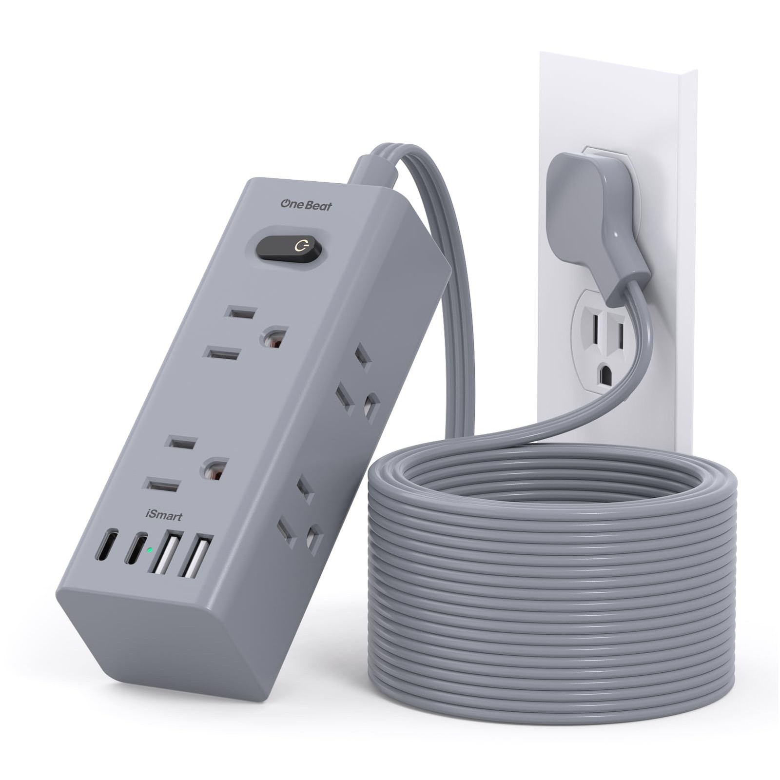 One Beat 15Ft Extension Cord Multiple Outlets,Flat Plug Power Strip OB6W3C