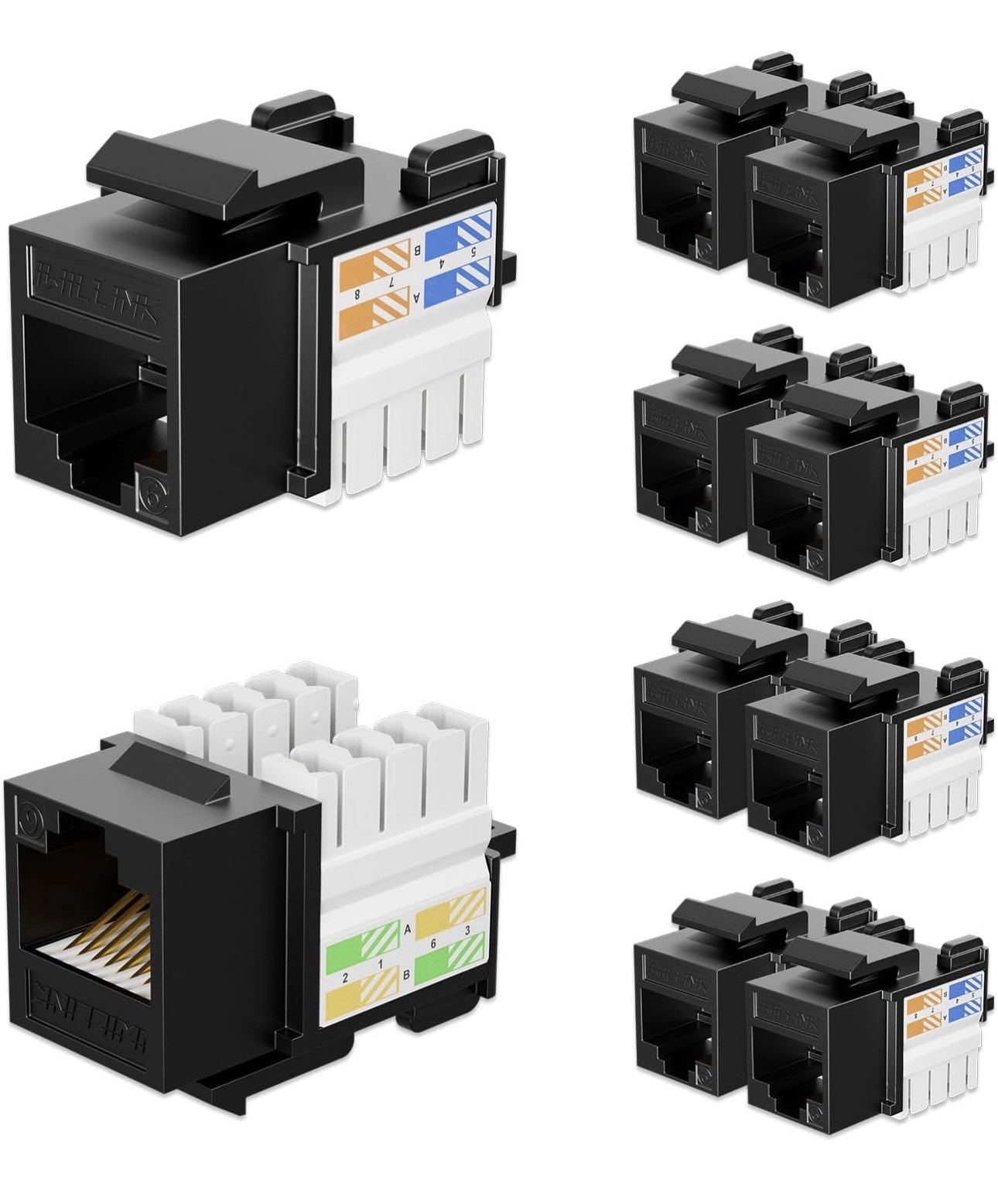 10Gbps Cat6 Keystone Jack 35-Pack RJ45 Keystone Jack 90-Degree Ethernet Keystone