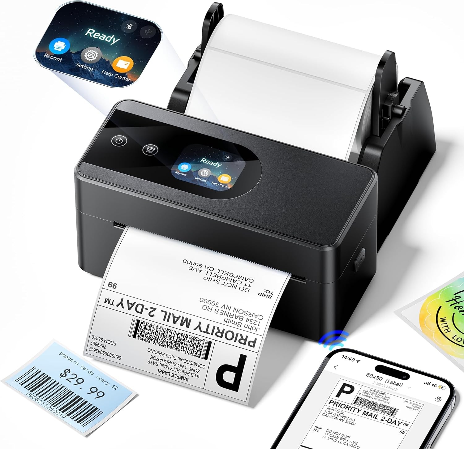 Phomemo PM64D Touchscreen Thermal Shipping Label Printer 4X6 NEW with Holder