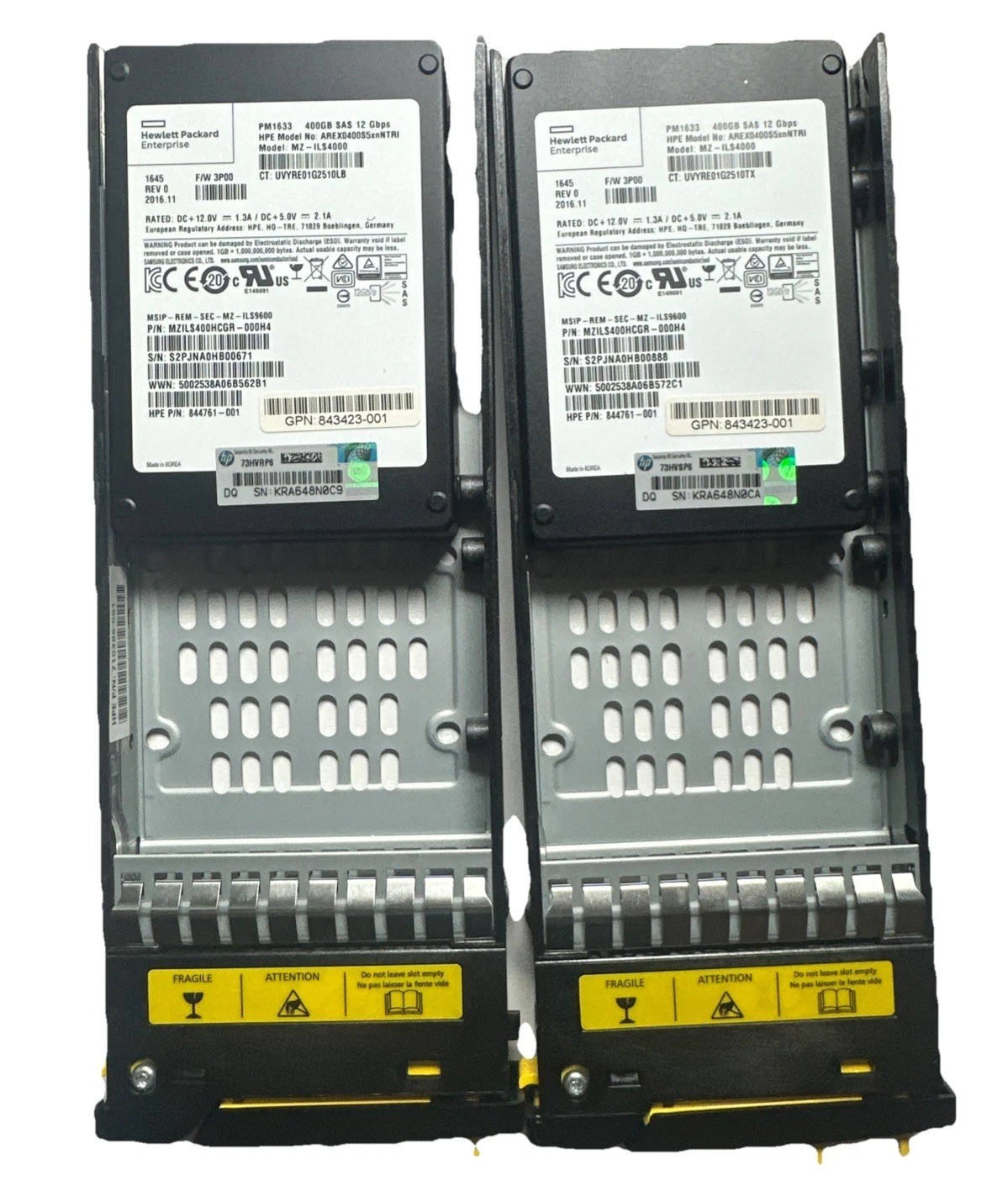 Qty 2 HPE SAMSUNG PM1633 400GB 2.5" SAS SSD 12Gbps w HPE Chassis Ships Free