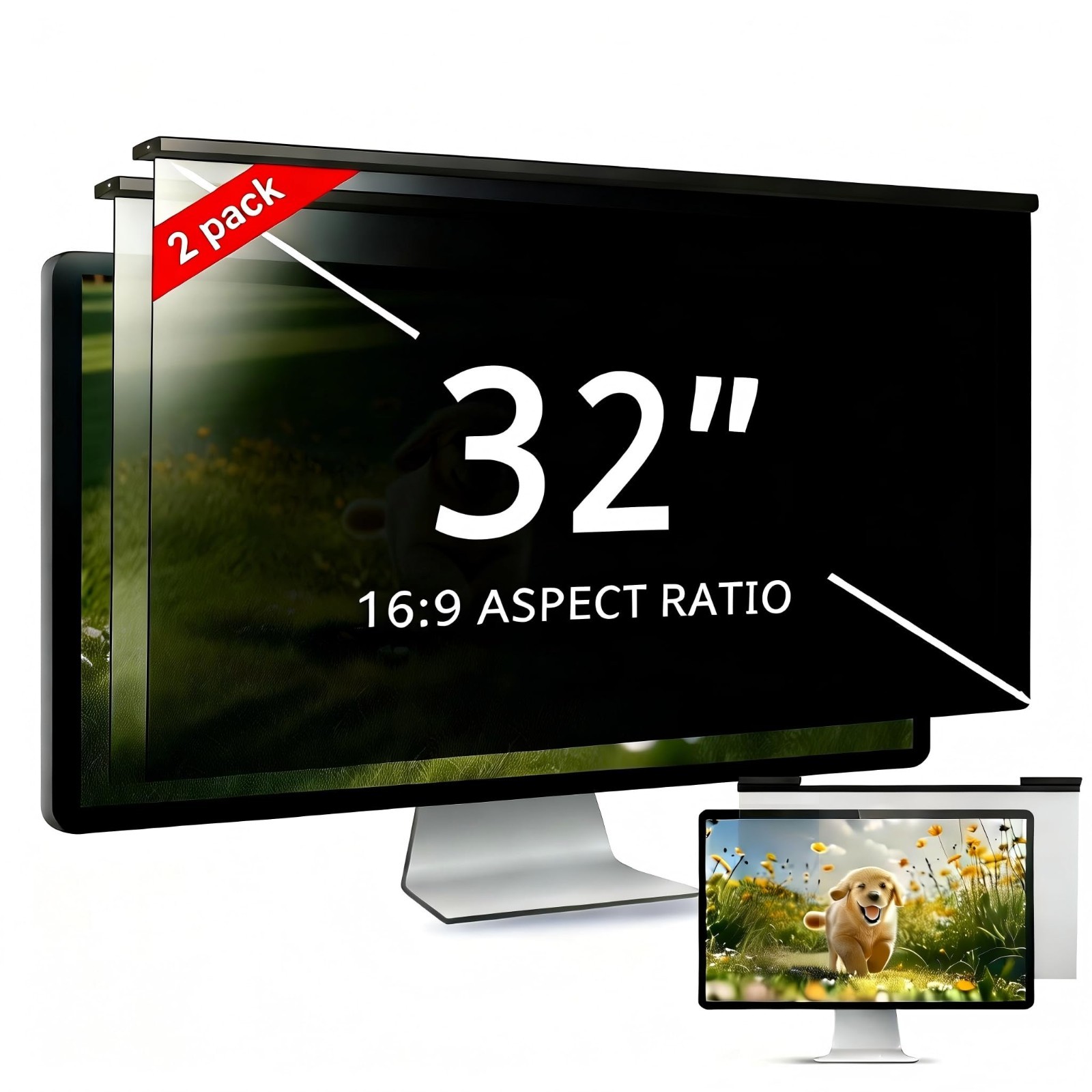 [2 PACK] 32 Inch Removable Hanging Computer Privacy Screen Protector for 16:9...