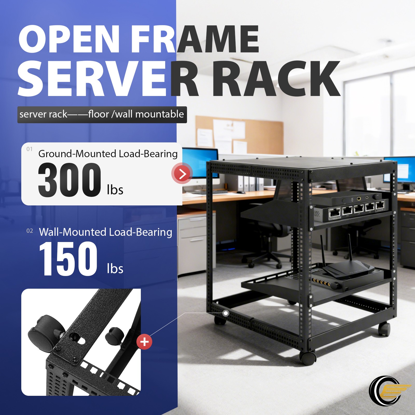 New 12U 4 Post Open Frame Server Rack Network Enclosure 23''-40'' Adjustable