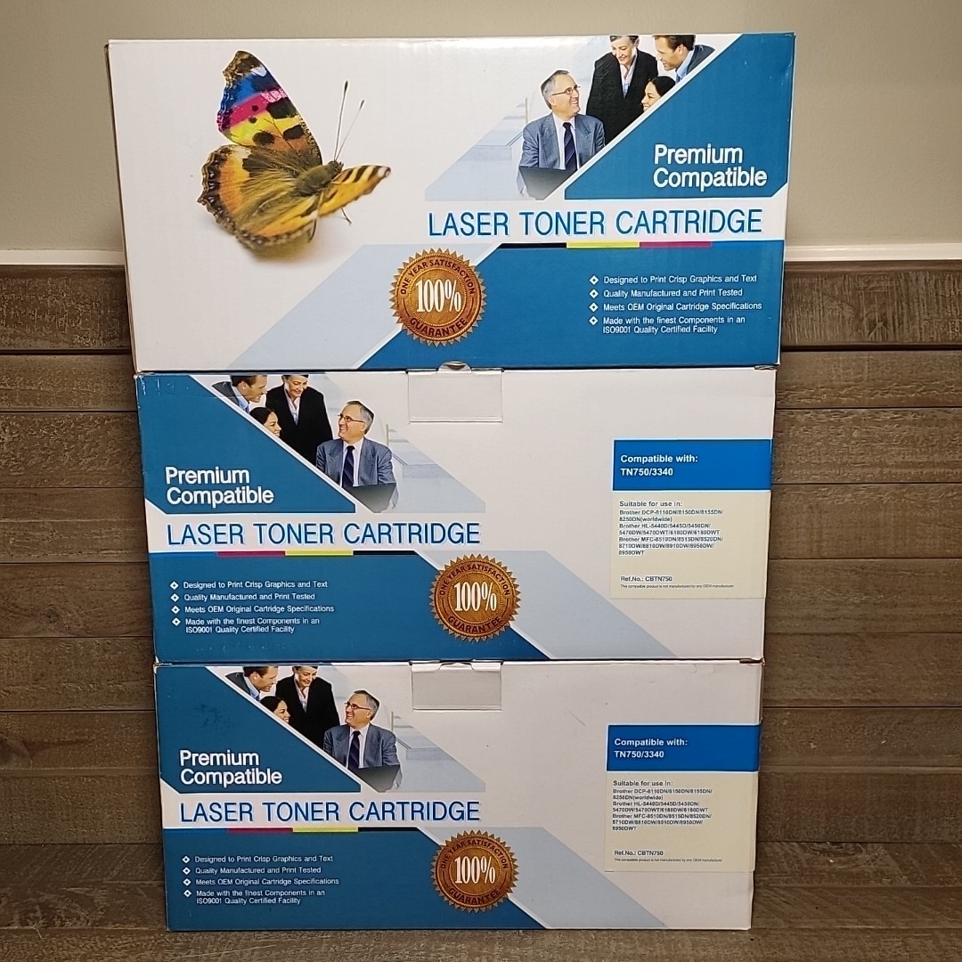 3 Premium Compatible Brother TN750 3340 Laser Toner Cartridges New Sealed Lot/3