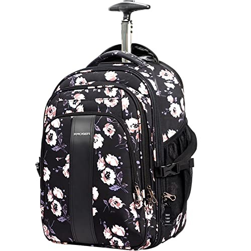 KROSER Laptop Rolling Backpack 17" Premium Wheeled Travel 13.7" x 19.8" - Black