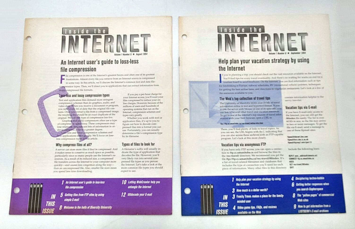 Vintage 1994 Inside the Internet August and September Newsletters