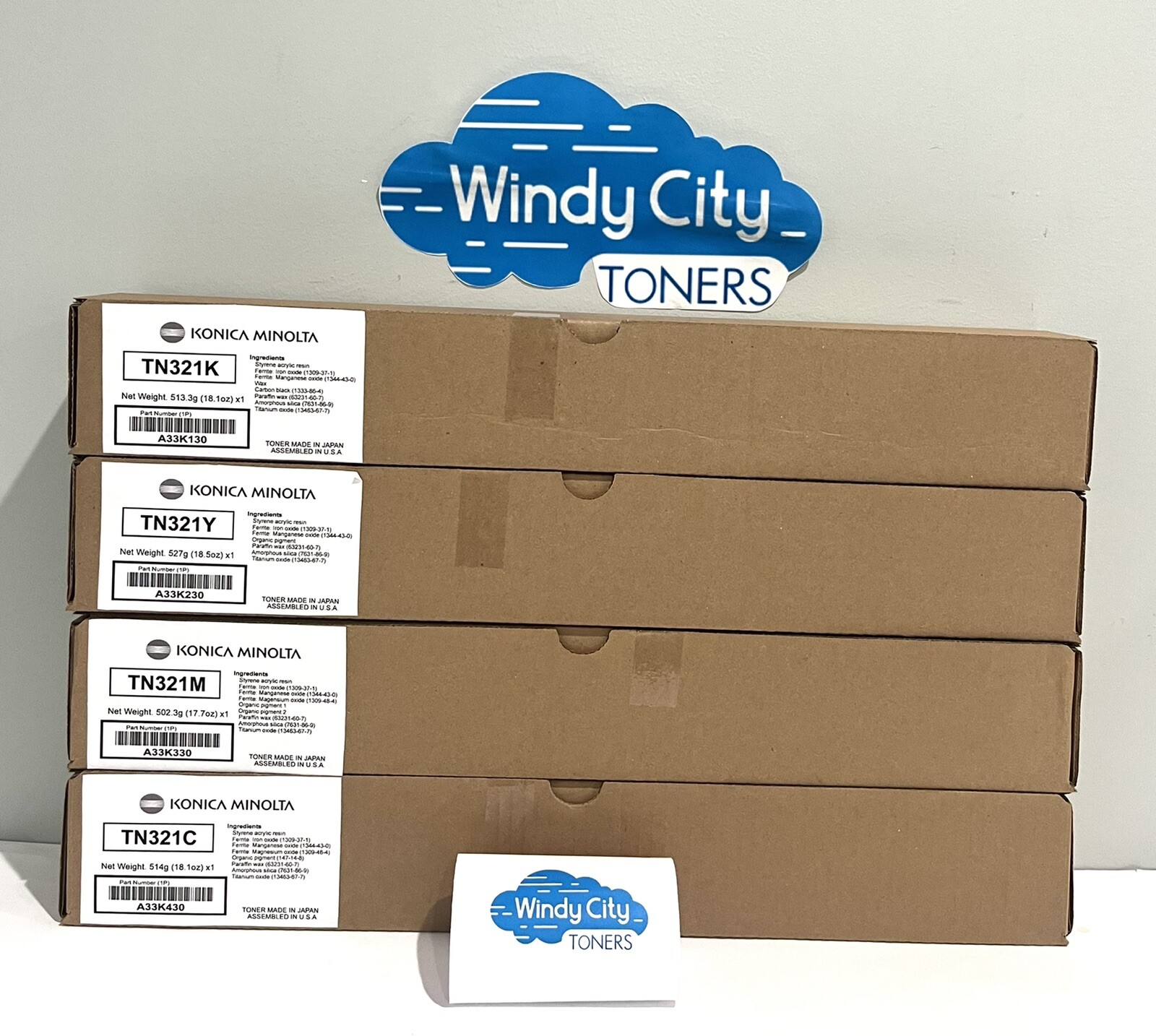 Konica Minolta TN321 OEM Toner Set Black Yellow Magenta Cyan For bizhub C224 NEW