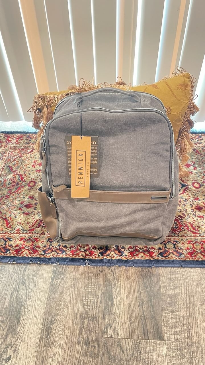 Renwick Canvas Backpack with Genuine Leather Trim, Gray (NWT) A2355 RW