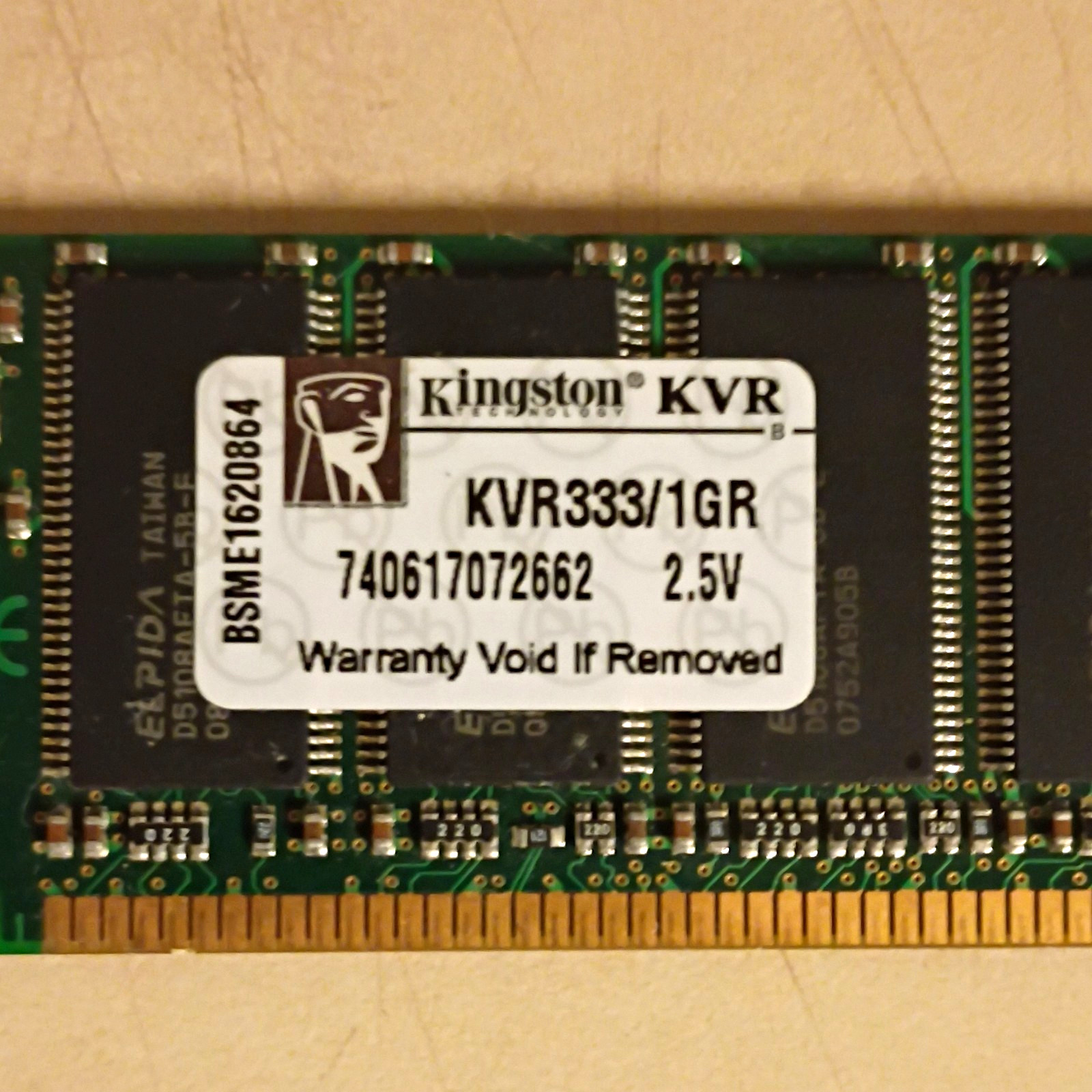 Kingston 1GB DDR1 DIMM PC-2700 DDR-333 184-Pin RAM KVR333/1GR