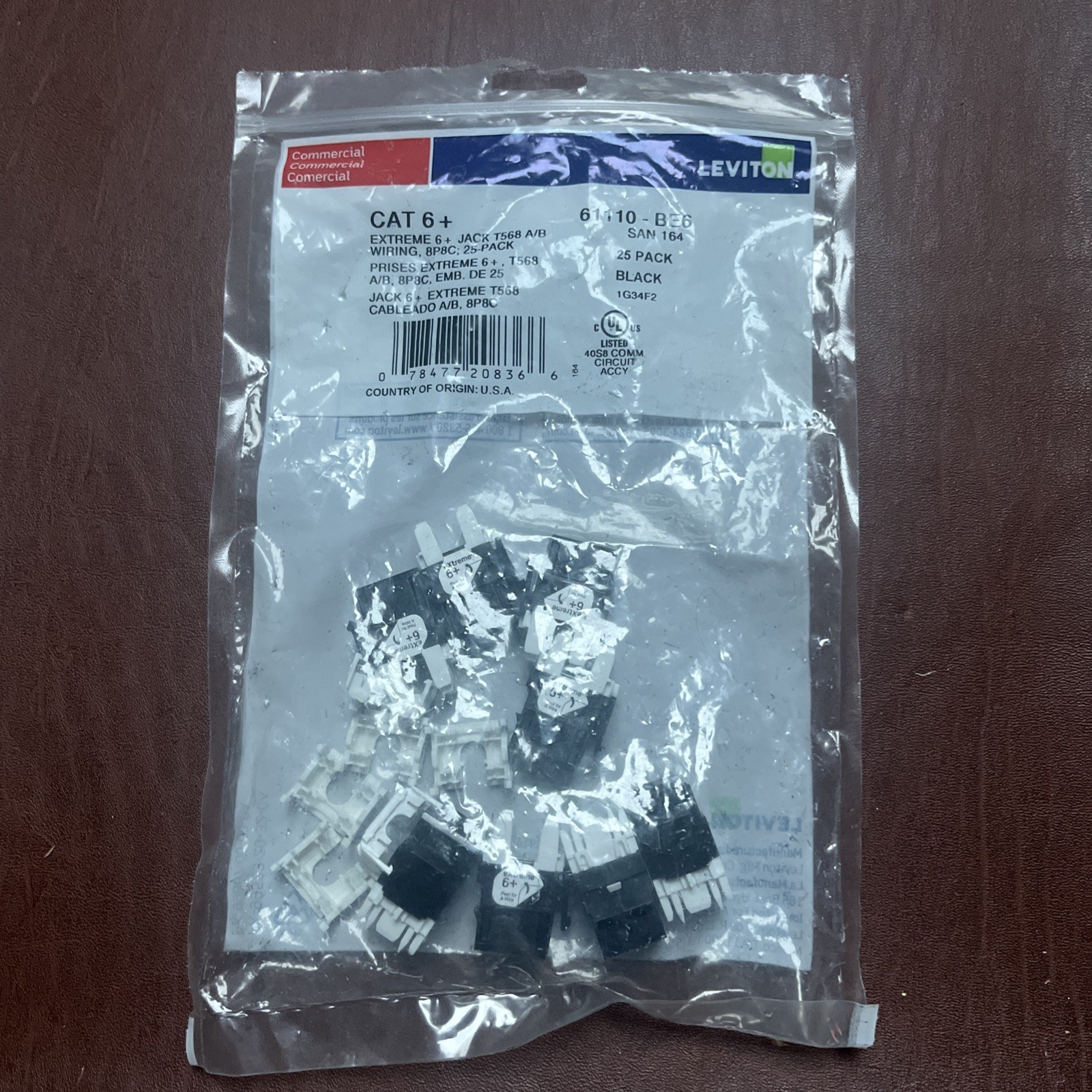 Leviton 61110-BE6 eXtreme Cat 6 Quick Port Connectors - Black Lot Of 8