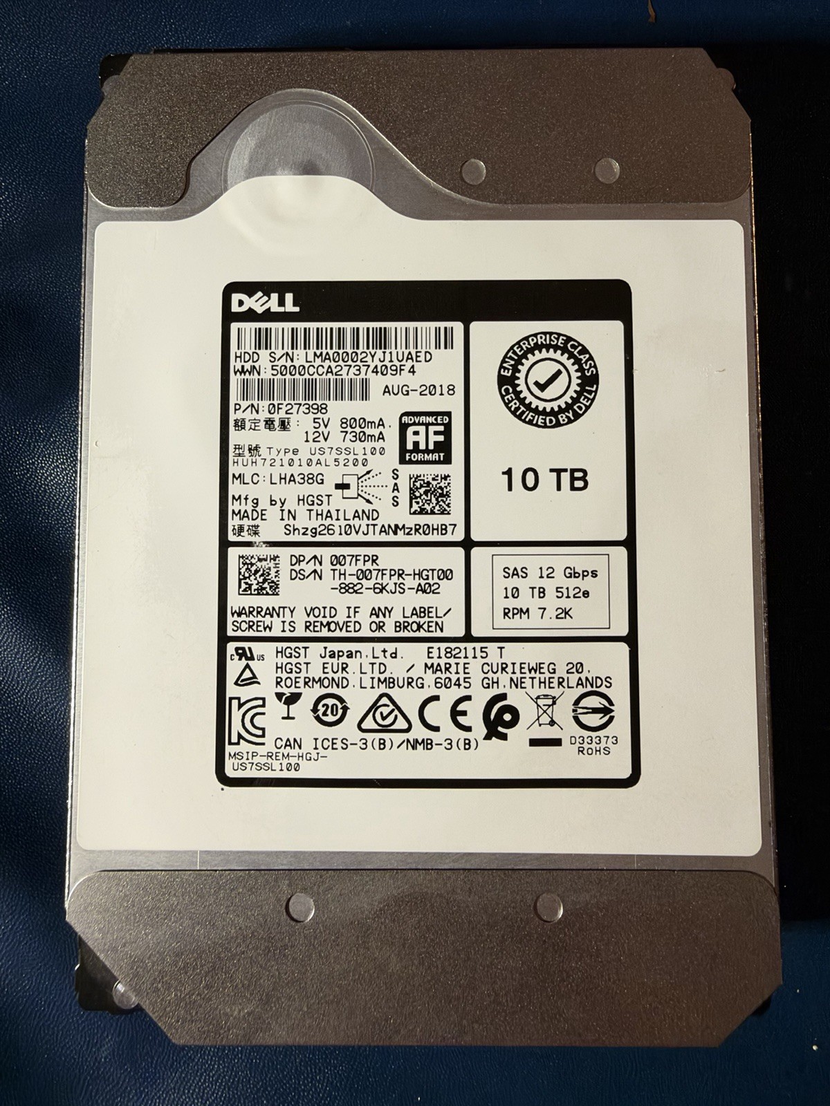 HGST Ultrastar 10TB SAS HDD HUH721010AL5200 9.79TB Usable 512e Tested 26K Hrs
