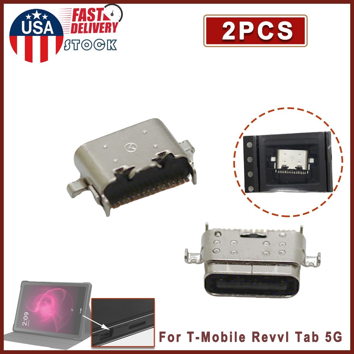 2PCS Typr-C USB Charging Ports Dock Connector Replace For T-Mobile Revvl Tab 5G