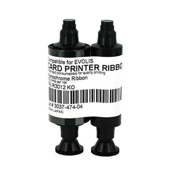 R3012 KO Ribbon For Evolis ID Card Printers 250 Prints Black Mono Ribbon