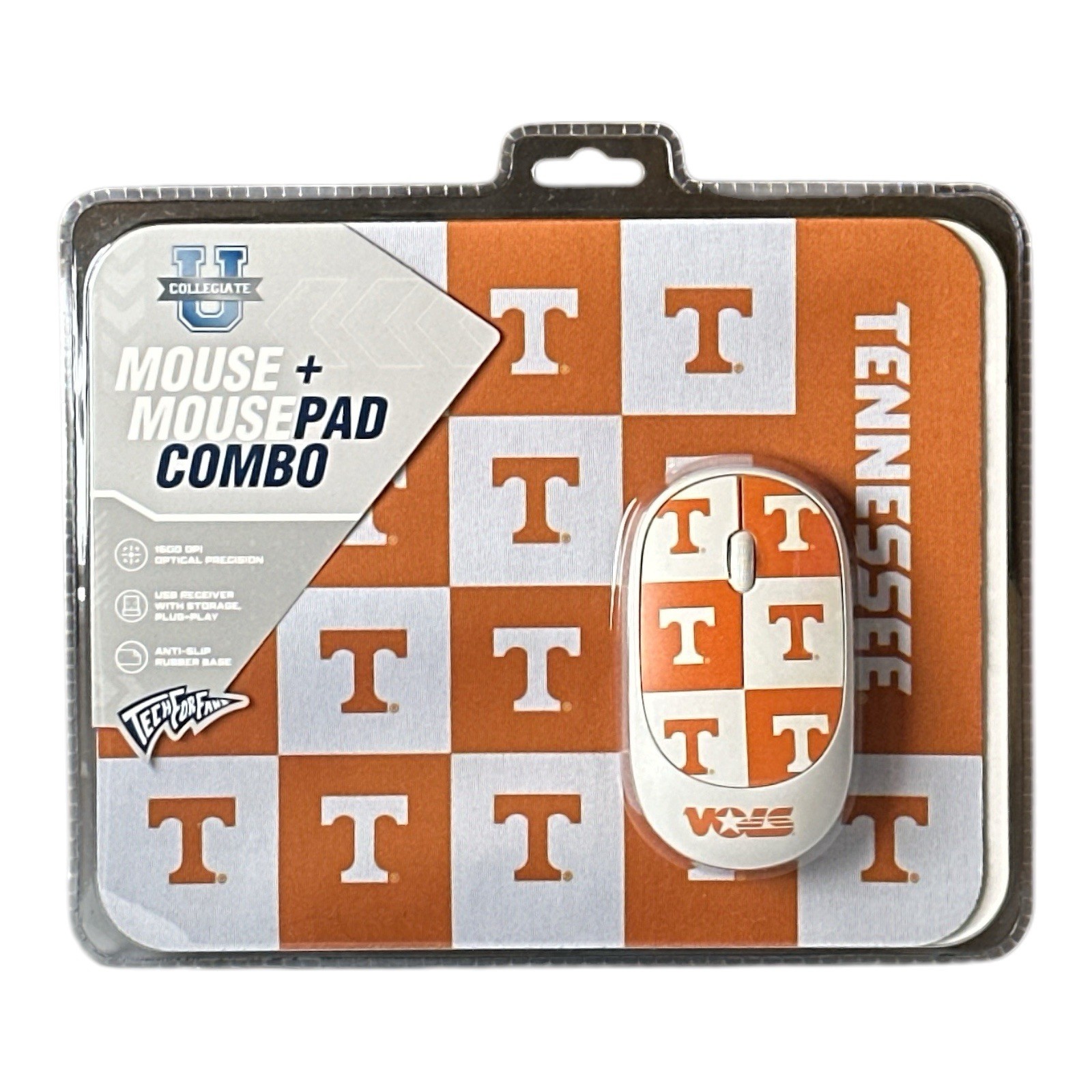 SOAR NCAA Wireless Mouse + Mouse Pad Combo (Checkered) Tennessee Volunteers
