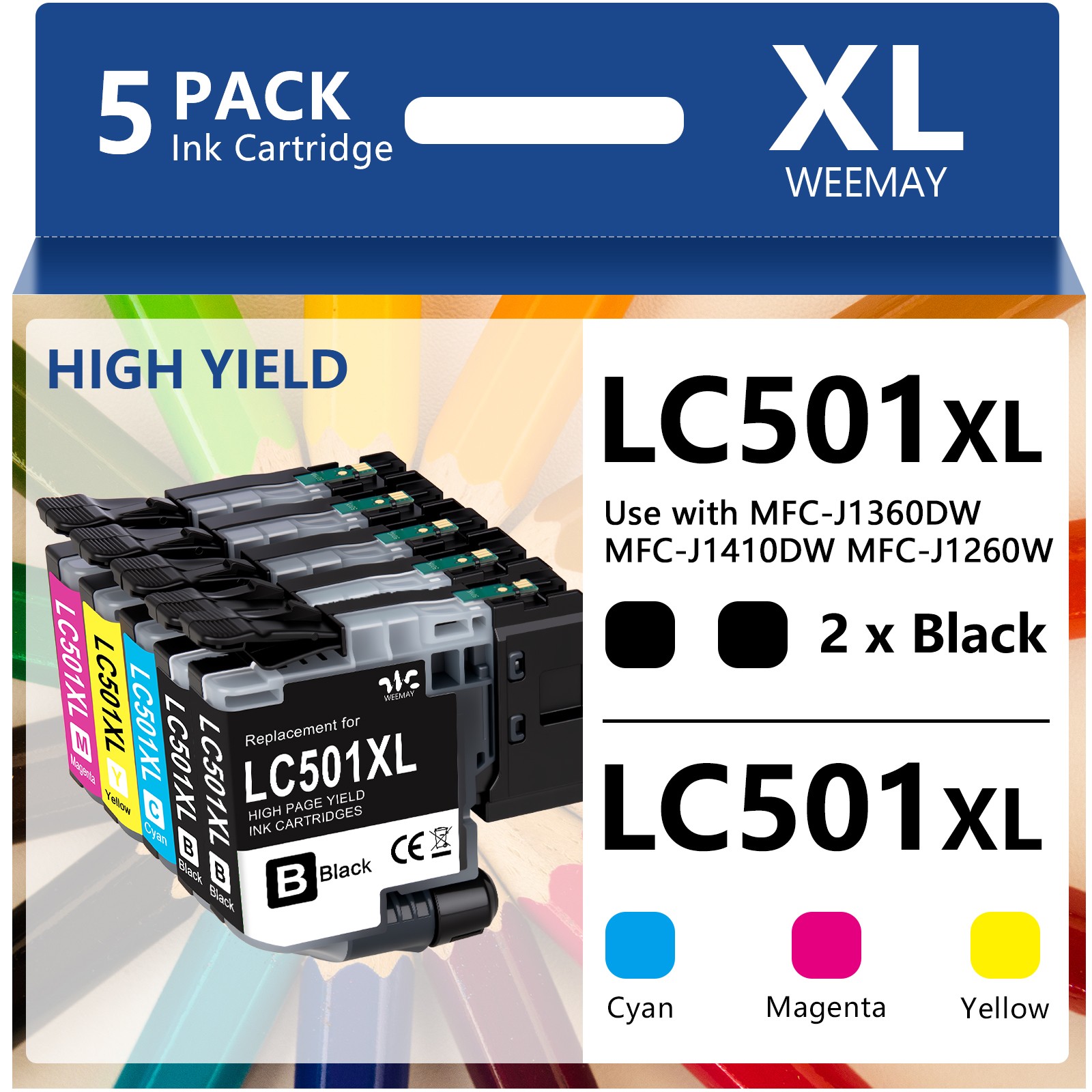 LC501XL Ink Cartridges for Brother MFC-J1360DW MFC-J1260DW MFC-J1410DW