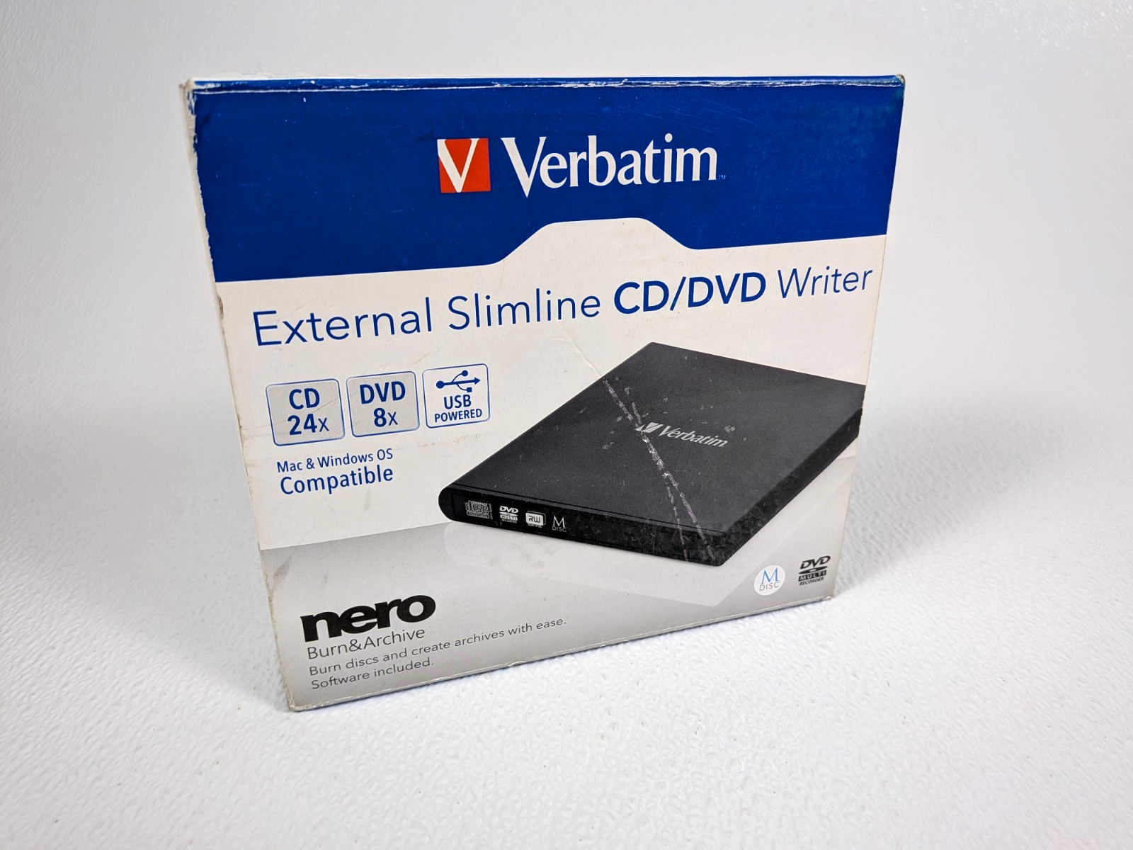 Verbatim 98938 External Slimline CD/DVD Writer USB 2.0 Black New Open Box