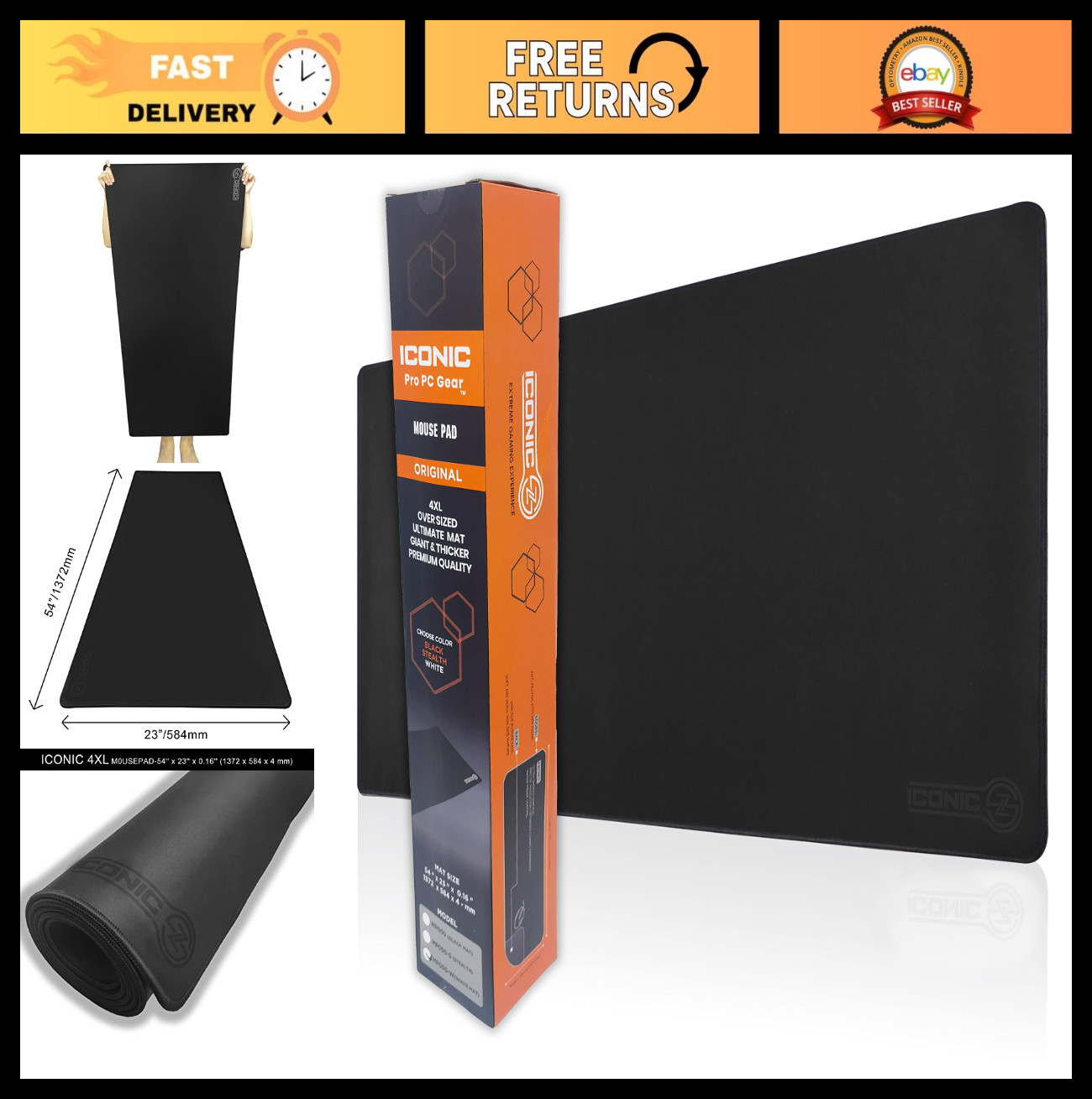 4XL Oversized Gaming Desk Mat 54"x23" - Thick 4mm, Waterproof, Non-Slip Base