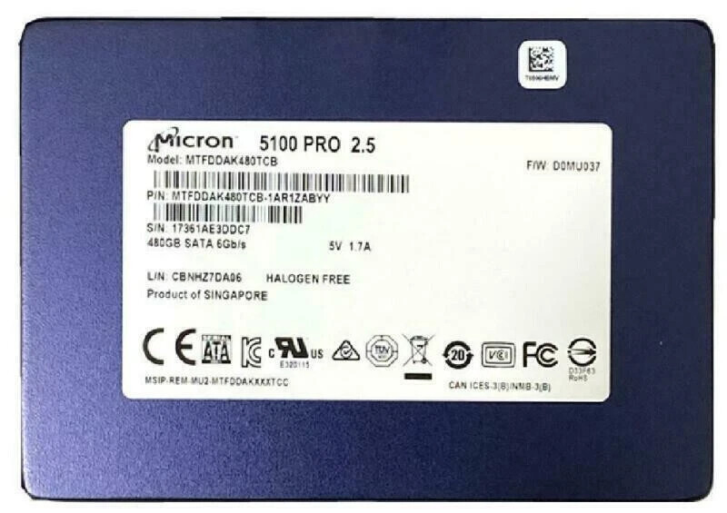 480GB Micron 5100 PRO SSD SATA 3 6G 2.5"  Server Data MTFDDAK480TCB-1AR1ZABCB