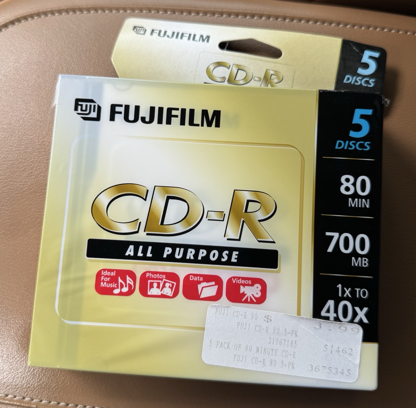 FUJIFILM CD-R All Purpose 5 Pack W/Cases Discs 80min 700mb 1x to 40x Sealed