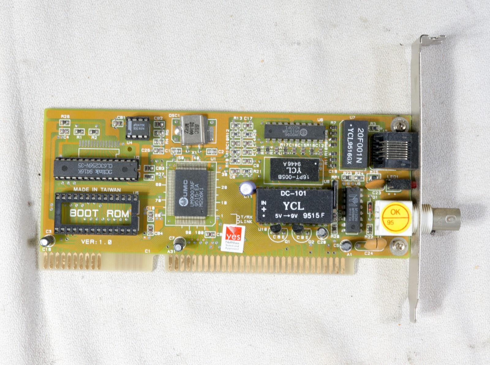Vintage Generic NE2000 ethernet card 10BaseT 10Base2 16 bit ISA ISAM27