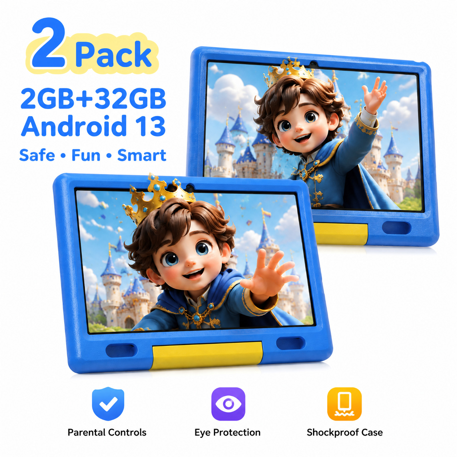 2PCS AEEZO 10" Kids Tablet Android 13 Ouad-Core 2+32GB 5000mAh WiFi Dual Camera