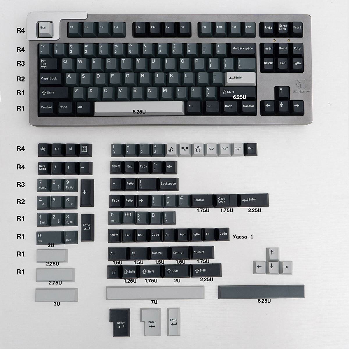 Gmk Copy Apollo Gray/Black Keycap Cherry Profile ABS 173pcs/set