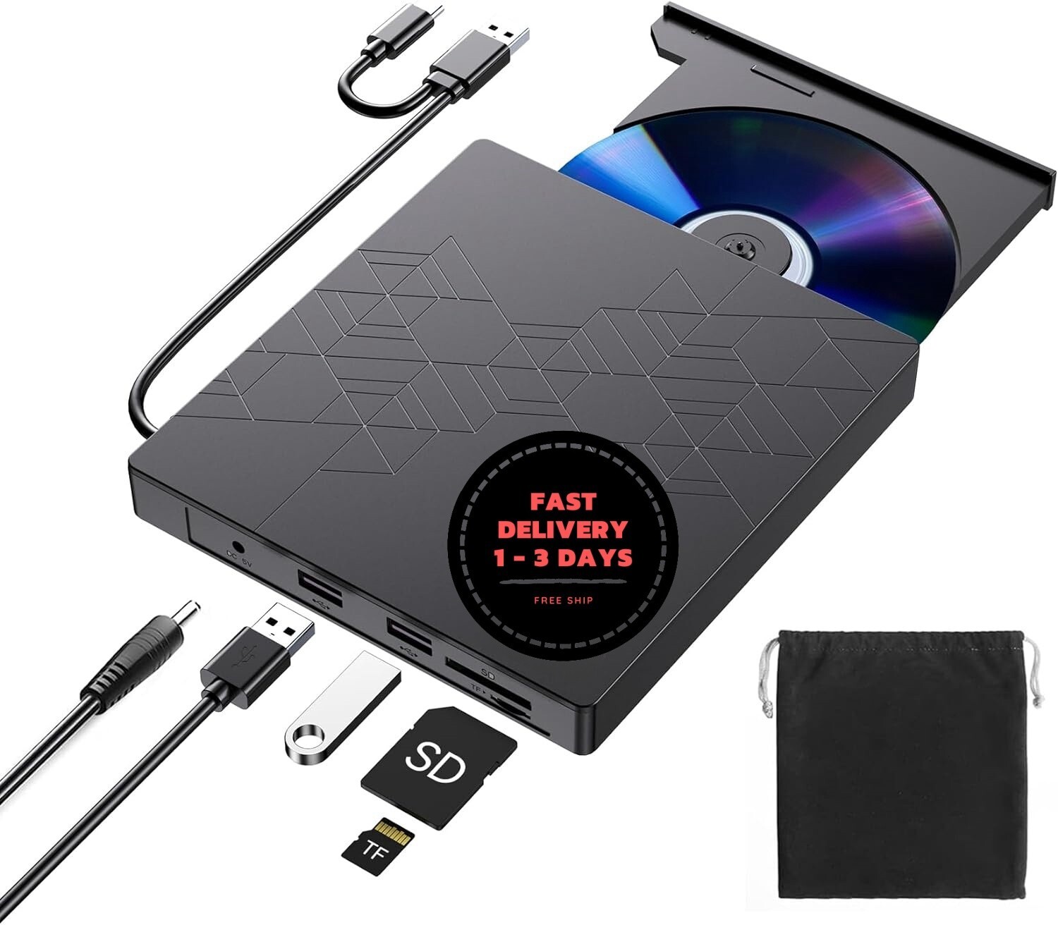 Unidad de CD USB 3.0 Tipo C Adaptador CD/DVD ROM +/-RW con puerto USB