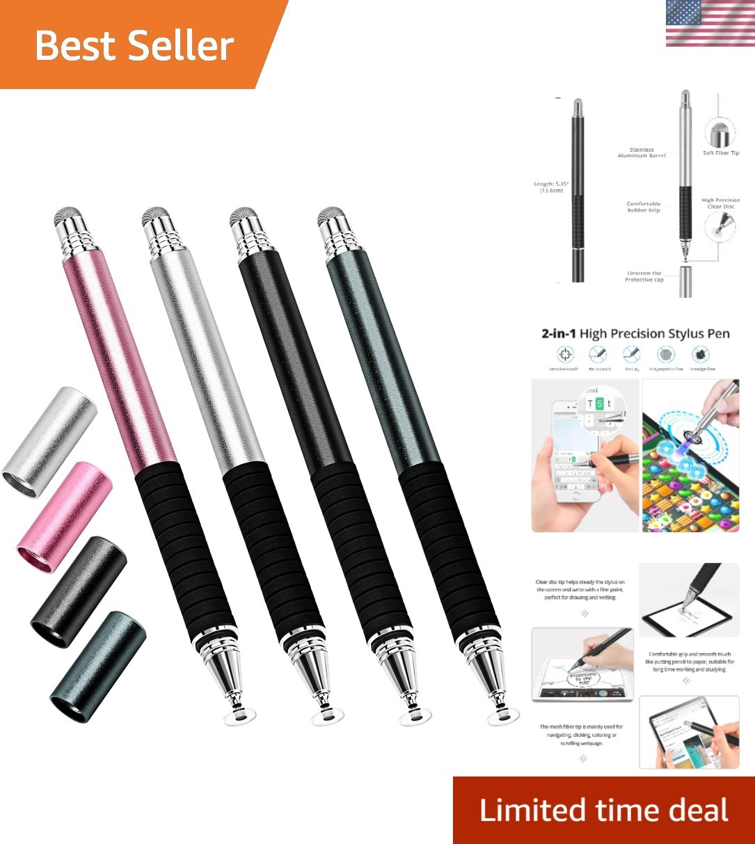 Versatile 4-Pack Fine Point Stylus Pens - Anti-Scratch Tip for Digital Artistry