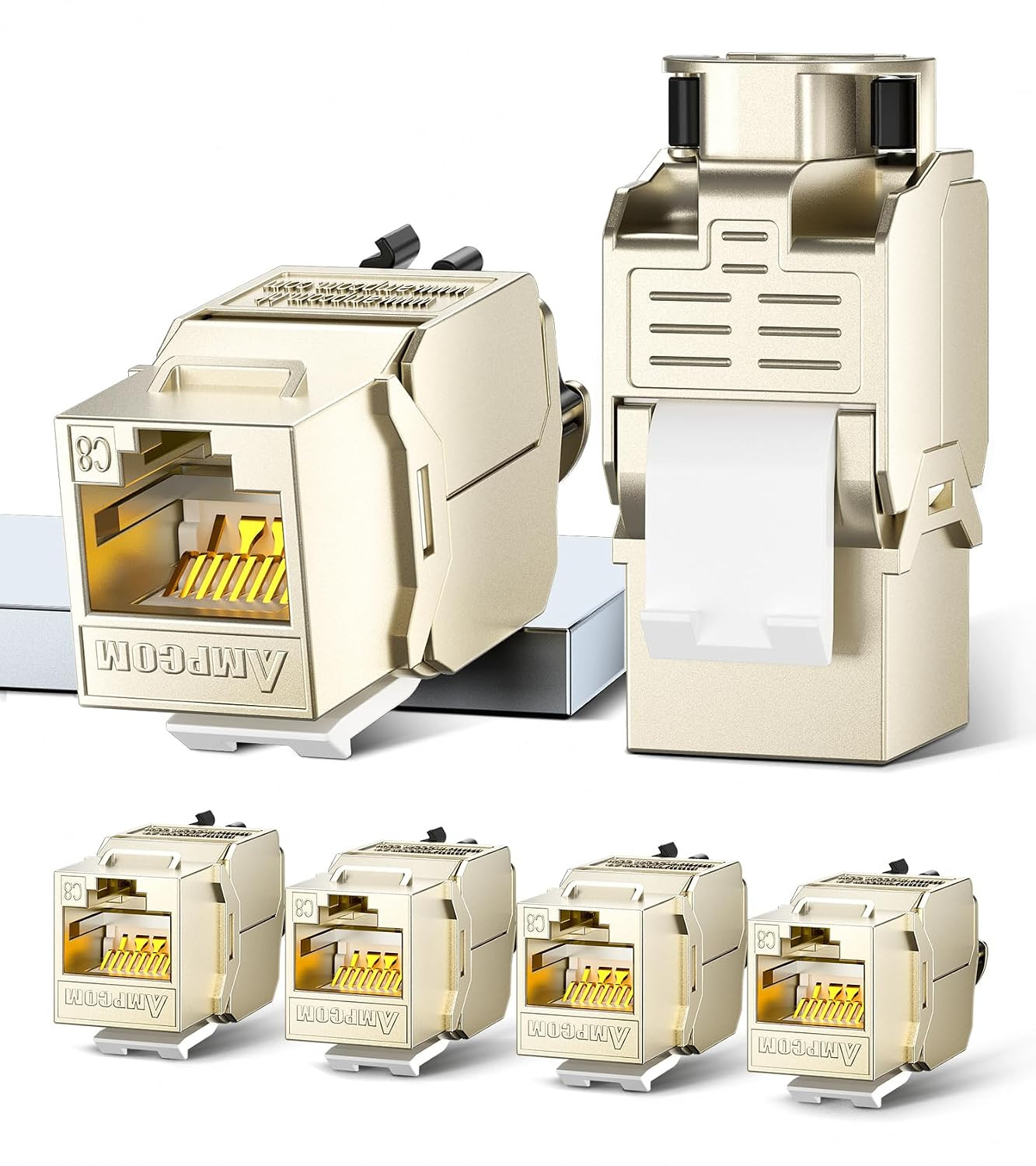 STP Self-Locking Zinc-Alloy CAT8 RJ45 Keystone Jack with Zip Tie Free Design, Hi